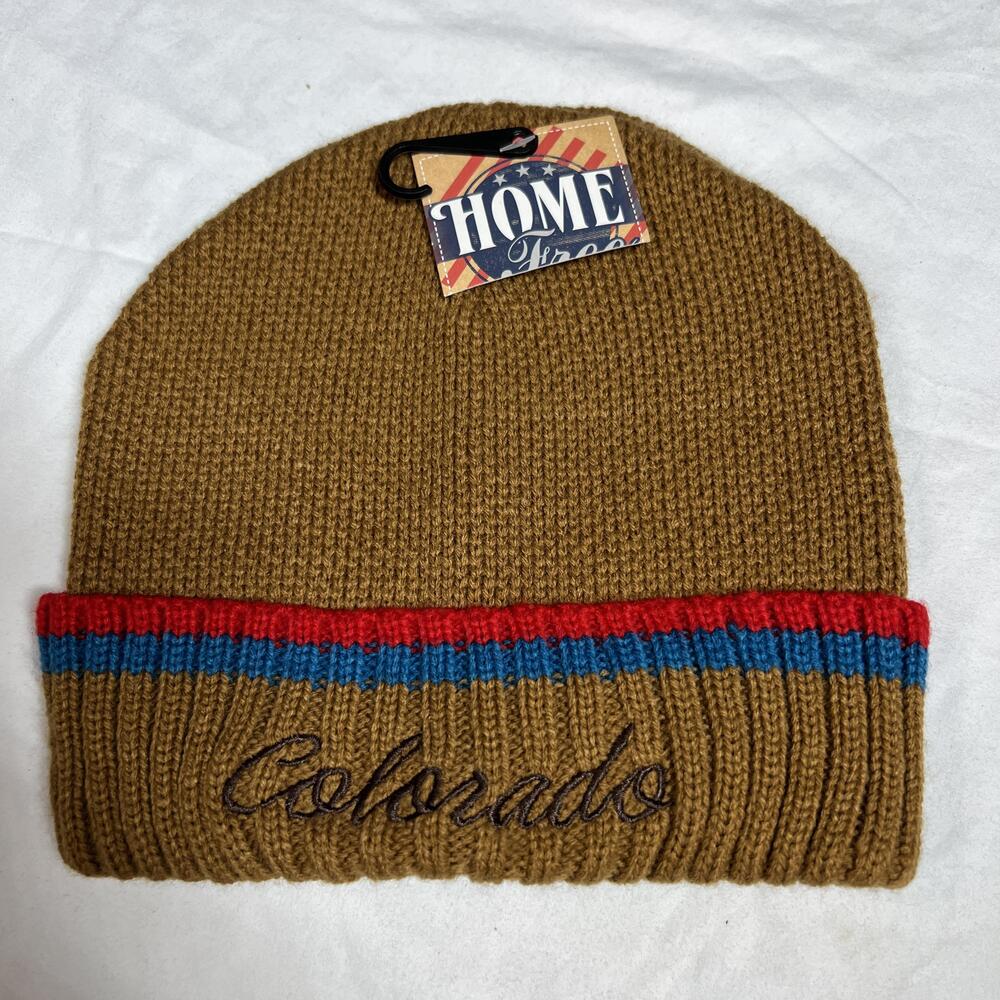 Home Free Hat Beanie One Size Brown Striped Colorado Embroidered Unisex